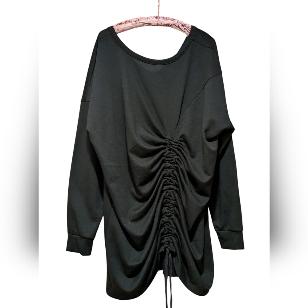 NORDSTROM CASLON Rushed Tunic Style Top Black Jersey Knit. Sz L